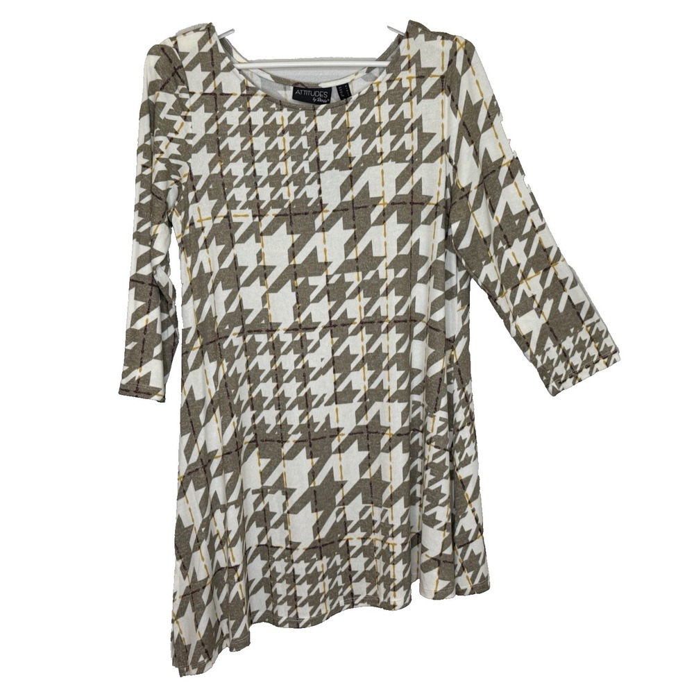 Attitudes by Renee Casknit Asymmetric Hem Houndstooth Tunic Top Size Medium NEW